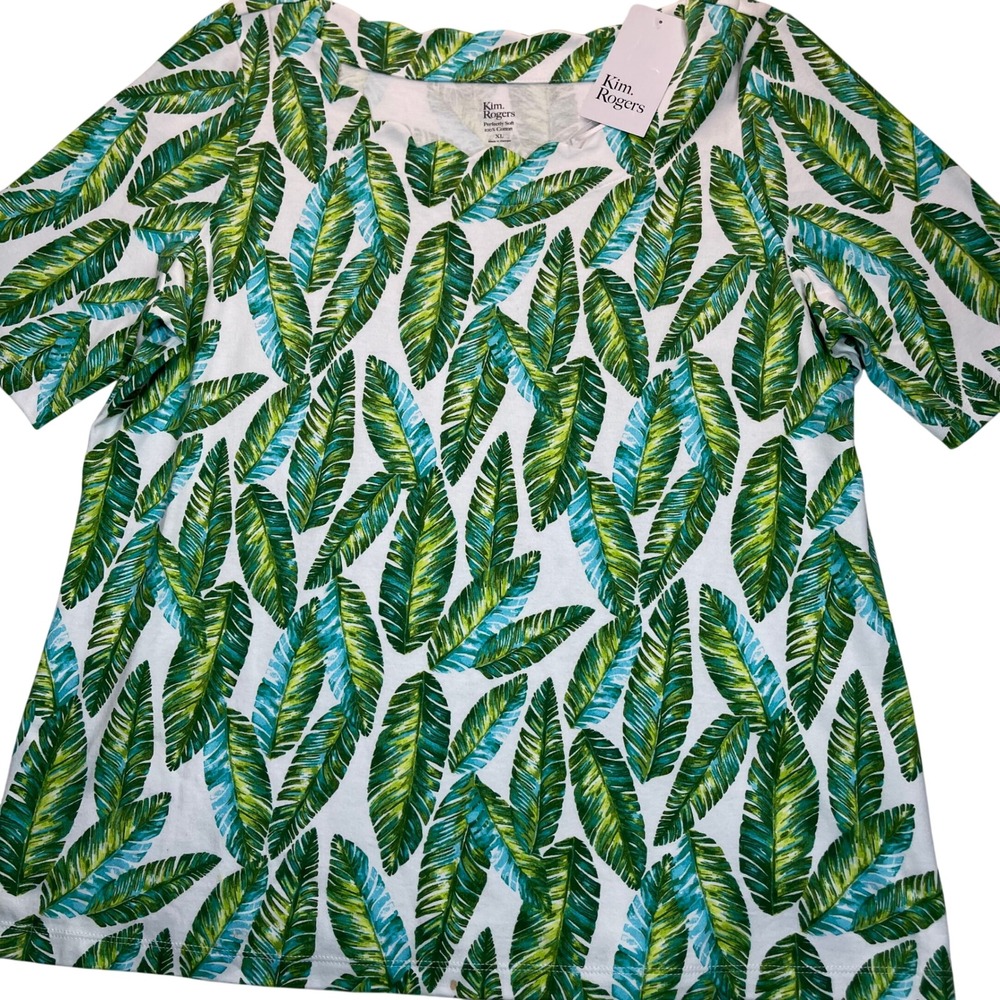 Kim Rogers NWT Shirt Womens XL Tropical Cotton Resort Cruise Wear Art Bright